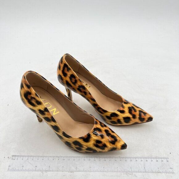YDN Leopard Print Pointed Toe Stilettos Heel Pumps Slip on Slide Dress Shoes - Picture 4 of 8